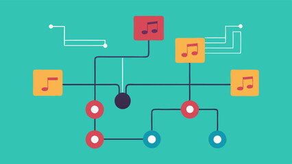 Composition Flowchart An illustration of a flowchart where a musician inputs a basic melody and branching paths lead to various AIgenerated enhancements showcasing the creative