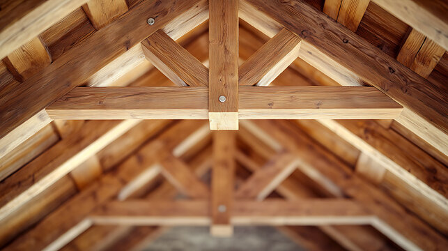 Detailed View of Wooden Roof Trusses