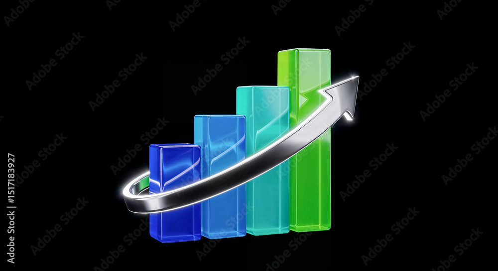 Aufkleber growing bar graph with upward arrow symbolizing increasing statistics
