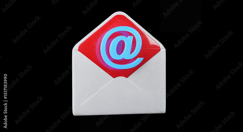Poster white envelope showing email symbol on red background