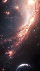 Obraz premium Majestic Nebula and Distant Planet Cosmic Scene Stunning Space Background
