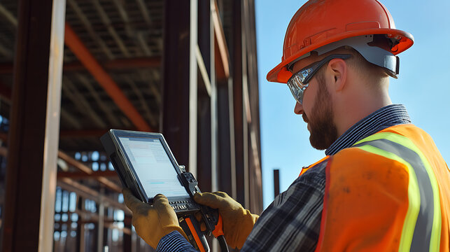 Construction Worker Using Tablet at Site