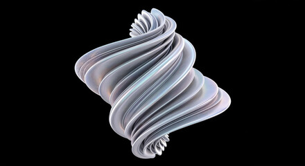 Abstract metallic shape rotating on black background