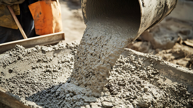 Concrete being poured into a form at a construction site