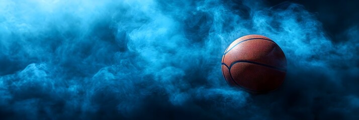Dramatic Basketball Image Blue Smoke Background Sports Equipment Ball Game