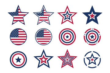United states flag icons collection patriotic symbols