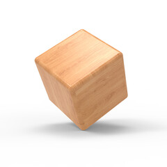 Wooden cube block in different angles 3D render icon set on transparent background