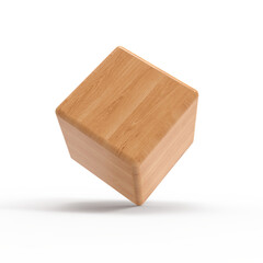Wooden cube block in different angles 3D render icon set on transparent background