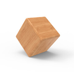 Wooden cube block in different angles 3D render icon set on transparent background