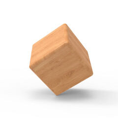 Wooden cube block in different angles 3D render icon set on transparent background