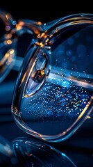 Abstract Sparkling Spectacles Closeup Blue Orange Glimmering Lights Reflecting Trendy Eyeglasses