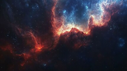Naklejka premium Fiery Nebula Cosmic Cloudscape A Stunning Deep Space Image of Celestial Bodies
