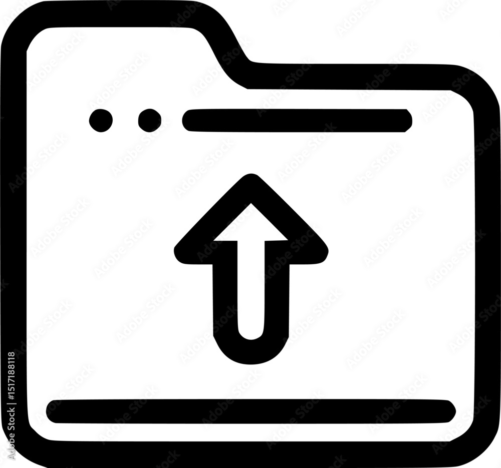 Poster icon black outline file folder with upward arrow lines and dots inside