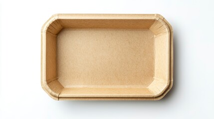 Empty brown rectangular cardboard food container isolated on white background.