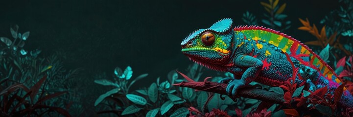 Obraz premium Vibrant chameleon perched among jungle foliage