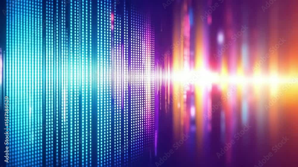 Poster colorful abstract digital background with glowing lights and binary code patterns for technology the