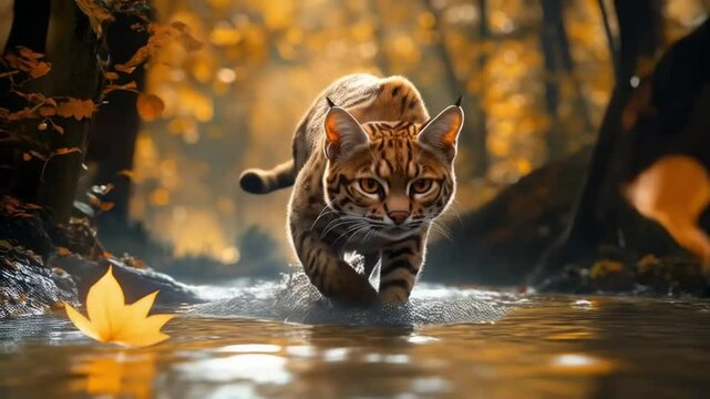 A cat carefully walked along the riverbank, its paws barely touching the water&rsquo;s edge as it moved.
