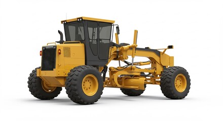 Powerful yellow grader smoothly levels ground bright studio lighting. AI Generated