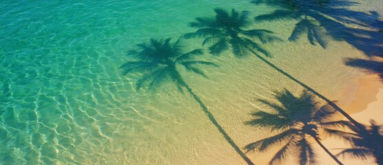 Serene Tropical Beach with Crystal Clear Water and Palm Tree Shadows on Soft Sandy Shoreline