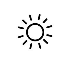 Sun icon, sign and symbol icon. Minimalist vector line art. Hand drawn illustration, For icon interface, banner, layout, social media post, flyer and mobile apps.	