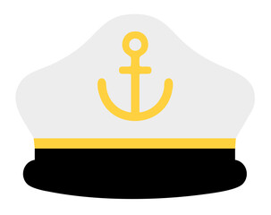White Captain Hat Icon, Seaman's Cap Clipart, Nautical Officer Hat, Sailor Cap with Anchor, Marine Captain's Hat, Naval Officer White Cap,