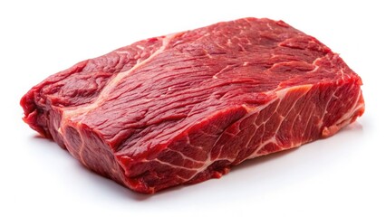 Fototapeta premium Raw Beef Flank Steak, Butcher Shop Meat, White Background, Food Photography, Culinary Image, Premium Beef, Closeup, High Resolution