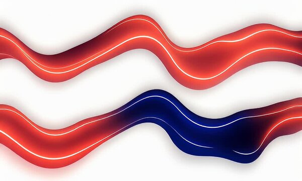 Abstract Red and Blue Glowing Waves Flowing Horizontally with White Background Digital Art Background Animated Wallpaper Optimized for Adobe Stock Photo