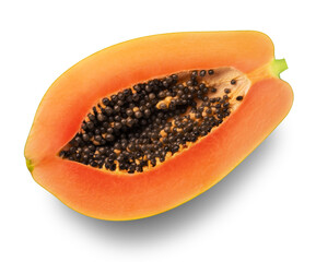 Half of papaya isolated on transparent background, top view.
