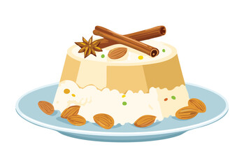 Creamy Dessert with Spices and Nuts - Vector Illustration