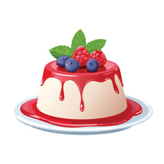 Panna Cotta with Fresh Berry Garnish - Vector Illustration