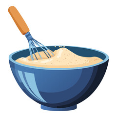 Blue Bowl of Creamy Baking Mixture - Vector Illustration