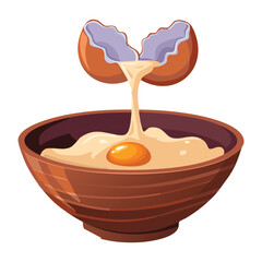 Egg Yolk Dripping into Brown Bowl - Vector Illustration