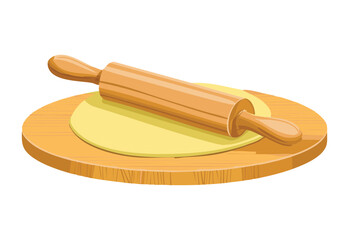 Dough with Rolling Pin on Yellow Board - Vector Illustration