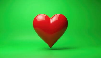 Vibrant 3D render of red heart on green backdrop. Represents love romance, valentine. Simple design, clean lines, minimalist aesthetic. Emotion, passion, affection, feelings on transparent green