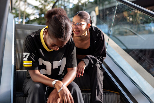 Friends joking together