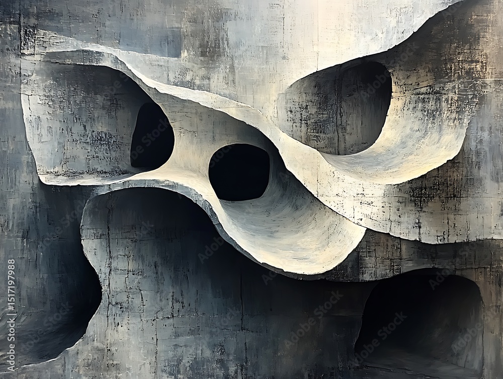 Poster Abstract layered structures in a muted color palette creating depth illusion