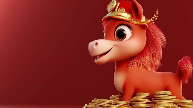 Happy Chinese New Year, year of the horse zodiac sign, Chinese new year decorations made from red packet and gold ingots