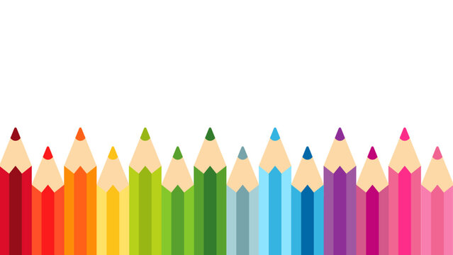 colored pencils border vector illustration on white background. copy space for text