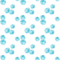 Seamless summer pattern with scattered ice cubes on white background. Cartoon vector background