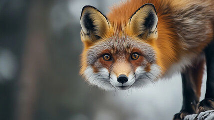 Obraz premium Close-Up Portrait of a Red Fox in Winter