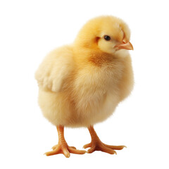 Fototapeta premium Yellow baby chick standing isolated on white background