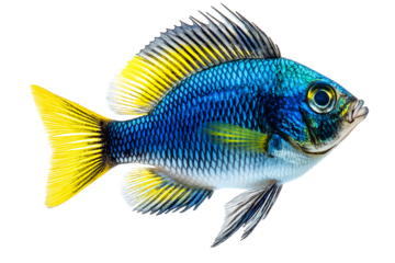 Colorful tropical blue and yellow fish isolated on white background