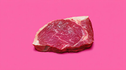 Single raw beef cut on vivid pink background, bold minimal meat composition for butcher product, culinary branding or protein food visual