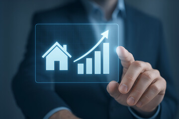 Real estate market growth businessman touching screen