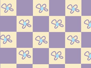 Seamless pattern checker board style with flower icon decoration 