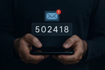 Person holding smartphone with new email notification