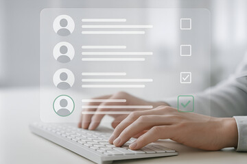 Fototapeta na wymiar Person completing online survey or form on computer