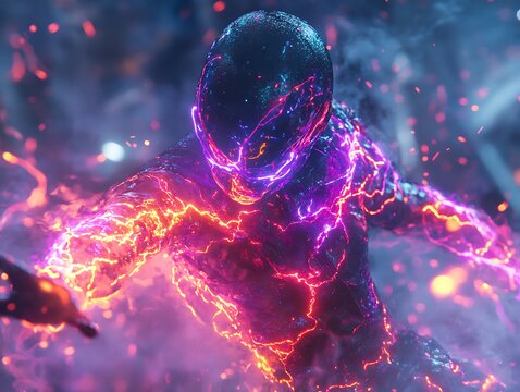 Mystical figure enveloped in a vibrant aurora of cosmic energy and ethereal light