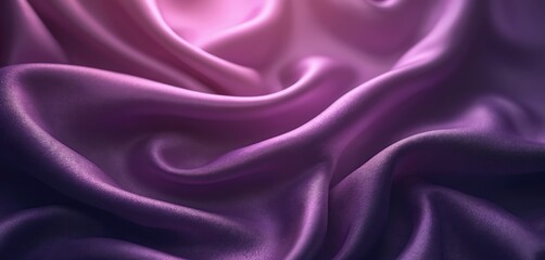 Obraz premium Luxurious, elegant, smooth fabric with vibrant rich purple colors, folds, waves. Glossy satin silk material for fashion design, background. Beautiful soft cloth with violet gradient. Great as