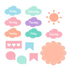 Pastel Days of the Week Cloud Labels and Cute Speech Bubble Icons Vector for Kids and Planner Design